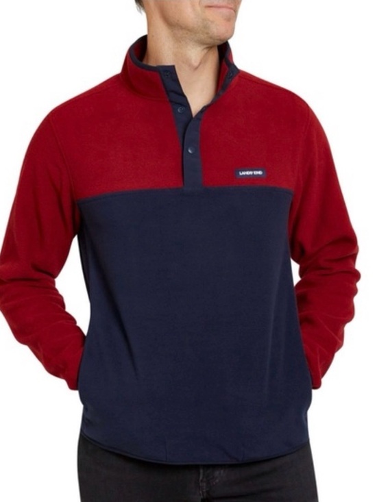 Lands' End Other - Land’s End Men Colorblock Burgundy Red Soft Fleece MD Quarter Button Sweater NWT
